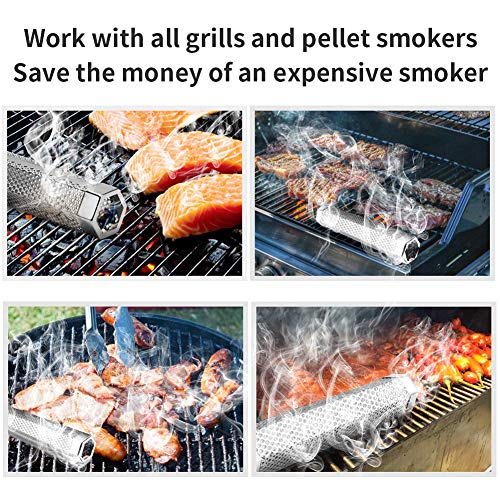 Smoke Tube for Pellet Smoker, 12'' Smoker Tube for Pellet Grill - Hot or Cold Smoker Accessories for Electric Gas Charcoal Grilling, Premium Stainless Steel Portable Barbecue Smoking Tube, Bonus Brush - Grill Parts America