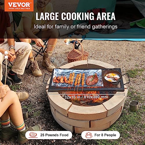 VEVOR X-Marks Fire Pit Grill Grate, Rectangle Cooking Grate, Heavy Duty Steel Campfire BBQ Grill Grid with Handle & Support X Wire, Portable Camping Cookware for Outside Party Gathering, 32 Inch Black - Grill Parts America