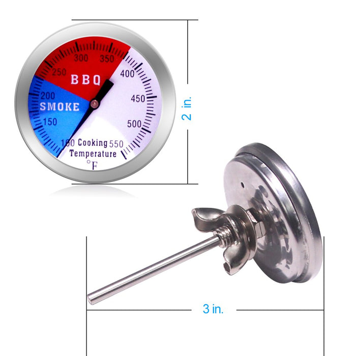 BBQ Thermometer Gauge - 2 Pcs Charcoal Grill Pit Smoker Temp Gauge Grill Thermometer with Fahrenheit and Heat Indicator - Grill Parts America