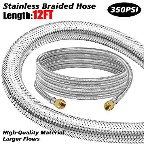 12 Feet High Pressure Braided Propane Hose Extension with Conversion Coupling 3/8" Flare to 1/2" Female NPT, 1/4" Male NPT, 1/8" NPT Male,3/8" Male NPT, 3/8" Male Flare for BBQ Grill, Fire Pit, Heater - Grill Parts America