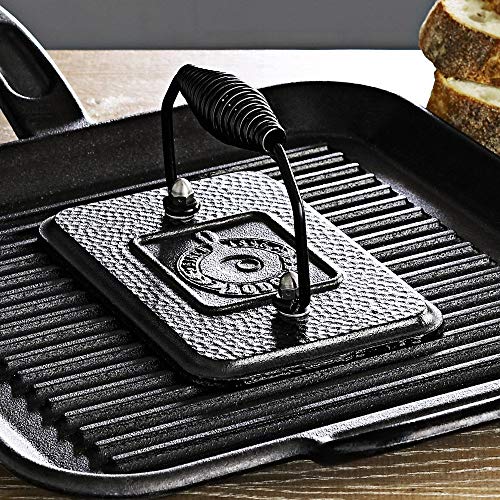 Lodge Pre-Seasoned Cast Iron Grill Press With Cool-grip Spiral Handle, 4.5 inch X 6.75 inch, Black - Grill Parts America
