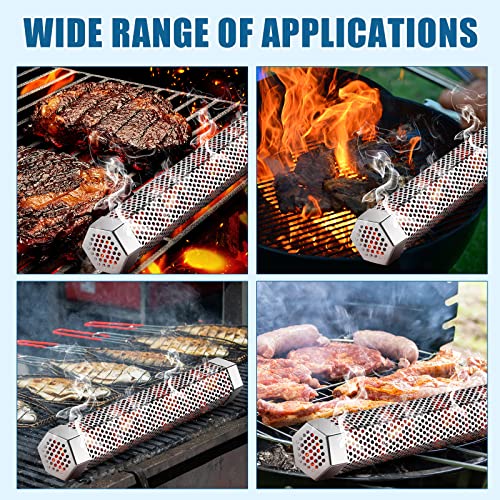 4 Pcs Pellet Smoker Tube 12 Inch Stainless Steel BBQ Wood Pellet Tube for Smoking with Cleaning Brush and 8 S Shape Hooks for Hours of Billowing Cold Hot Smoking for All Grills or Smokers - Grill Parts America
