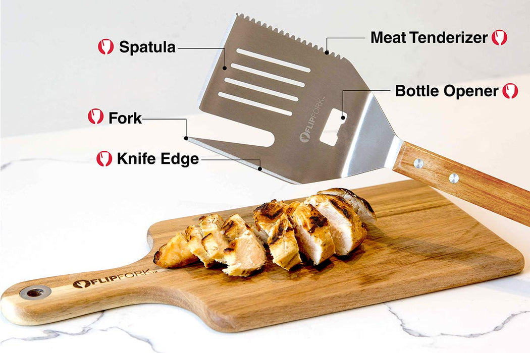 FlipFork-5 in 1 Grill Spatula Fork With Blade BBQ Tool - Grill Parts America