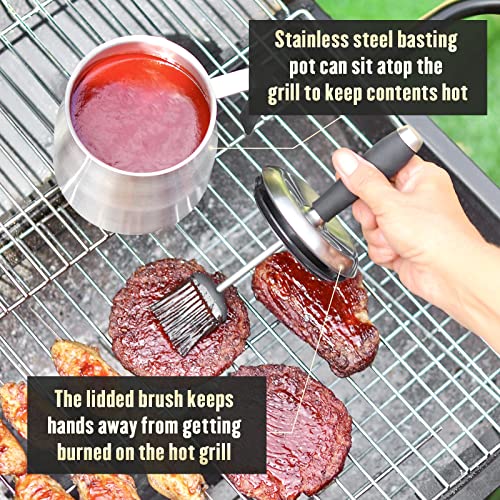 BBQ Basting Pot with 3 Basting Brushes Set,Airtight Stainless Steel Barbecue Sauce Pot,Silicone BBQ Brushes for Sauce,BBQ Grilling Gifts for Men Dad,BBQ Gadgets Grill Accessories,32oz Large Capacity - Grill Parts America