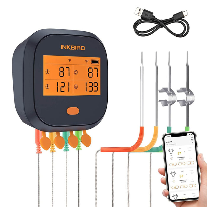 Inkbird Smart WiFi Meat Thermometer IBBQ-4T, with 4 Colored Probes - Grill Parts America