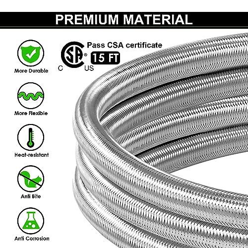 MEFUN 15FT Propane Adapter Hose 1lb to 20lb Converter, Stainless Braided POL Propane Hose with Gauge for Buddy Heater, Coleman Stove, Tabletop Grill and More 1 LB Portable Appliance to 5-100 LB Tank - Grill Parts America