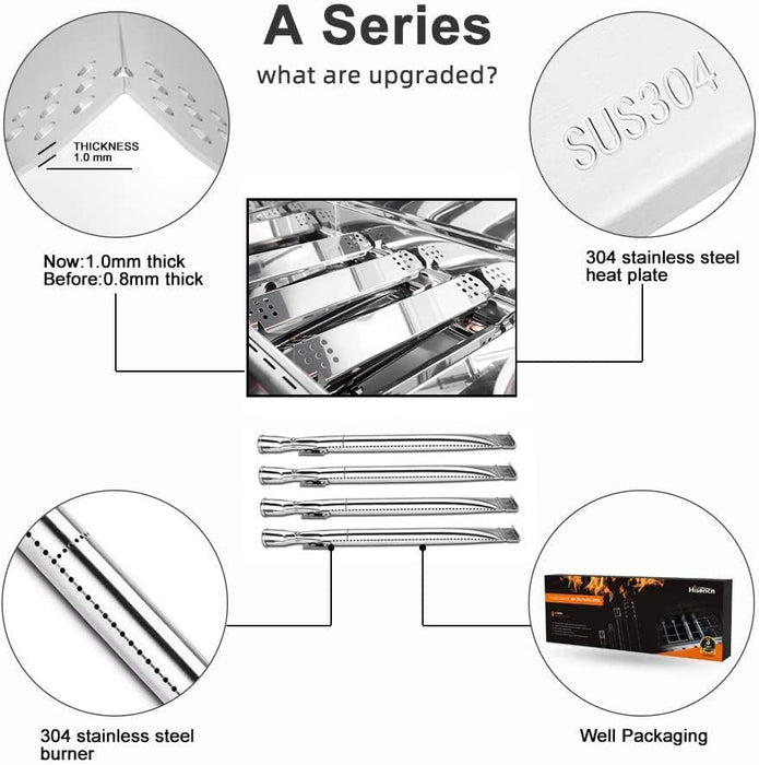 Hisencn Grill Parts for Home Depot Nexgrill 4 Burner 720-0830H, 720-0783E, 5 Burner 720-0888N, 720-0888 Gas Grill Models, 304 Stainless Steel Grill Burner, Heat Plate, Cast Iron Grill Grates - Grill Parts America