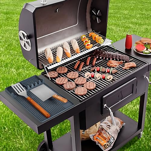 ISSEVE Silicone Griddle Tools Mat for Blackstone, Large Silicone Spatula Mat with Drip Pad, Grill BBQ Caddy Utensils Holder for Kitchen, Cooking & Countertop, Griddle Accessories for Blackstone Grey - Grill Parts America