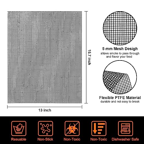 Grill Mesh Mat Set 5 Grill Accessories BBQ Tools Reusable Non-Stick Grill Mat for Vegetables Fish Barbecue Grilling Mat Sheets for Outdoor Smoker Charcoal Gas Electric Grill,XL 15.75 x 13 inch, Black - Grill Parts America