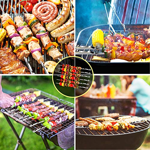 10PCS BBQ Barbecue Skewers, 17inch Skewers Stainless Steel Wide Flat Metal Reusable Dishwasher Safe Grill Tools Needles Sticks Kit for Dad Father's Gift - Grill Parts America