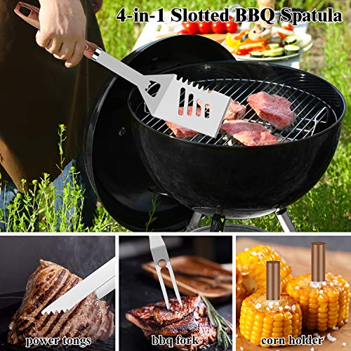 ROMANTICIST 27pcs Heavy Duty BBQ Tools Gift Set for Men Dad, Extra Thick Stainless Steel Grill Utensils with Meat Claws, Grilling Accessories Kit in Portable Carrying Bag for Camping, Backyard Brown - Grill Parts America