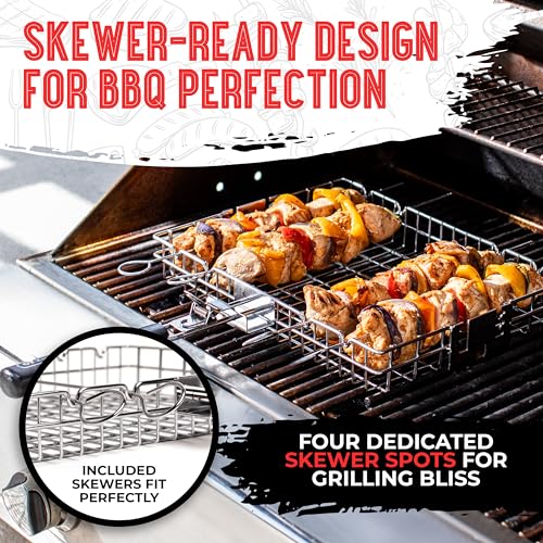 SHIZZO Adjustable Grill Basket, Barbecue BBQ Grilling, Stainless Steel Folding Portable Outdoor Camping Rack for Fish, Shrimp, Vegetables, Cooking Accessories, Gifts for father, husband - Grill Parts America