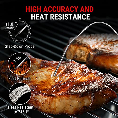 ThermoPro TP901 450-ft Wireless Meat Thermometer for Grilling, Meat Probe Bluetooth Thermometer for Smoker, Digital Meat Bluetooth Thermometer for Cooking, Smoker Accessory for Fish, Beef & Turkey - Grill Parts America