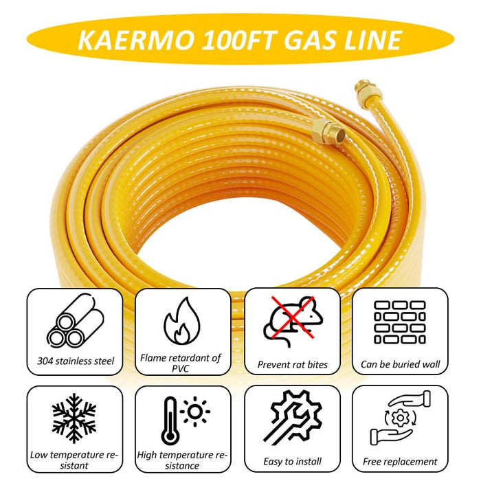 KAERMO 100FT 3/4" CSST Flexible Propane Natural Gas Line, Corrugated Stainless Steel Tubing, Propane Pipe Conversion Kit Grill Hose with 2 Male Adapter Fittings Propane Grill Conversion Kit - Grill Parts America