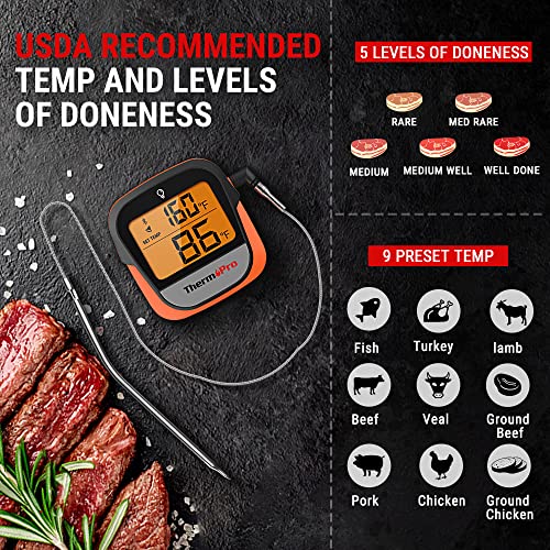 ThermoPro TP901 450-ft Wireless Meat Thermometer for Grilling, Meat Probe Bluetooth Thermometer for Smoker, Digital Meat Bluetooth Thermometer for Cooking, Smoker Accessory for Fish, Beef & Turkey - Grill Parts America