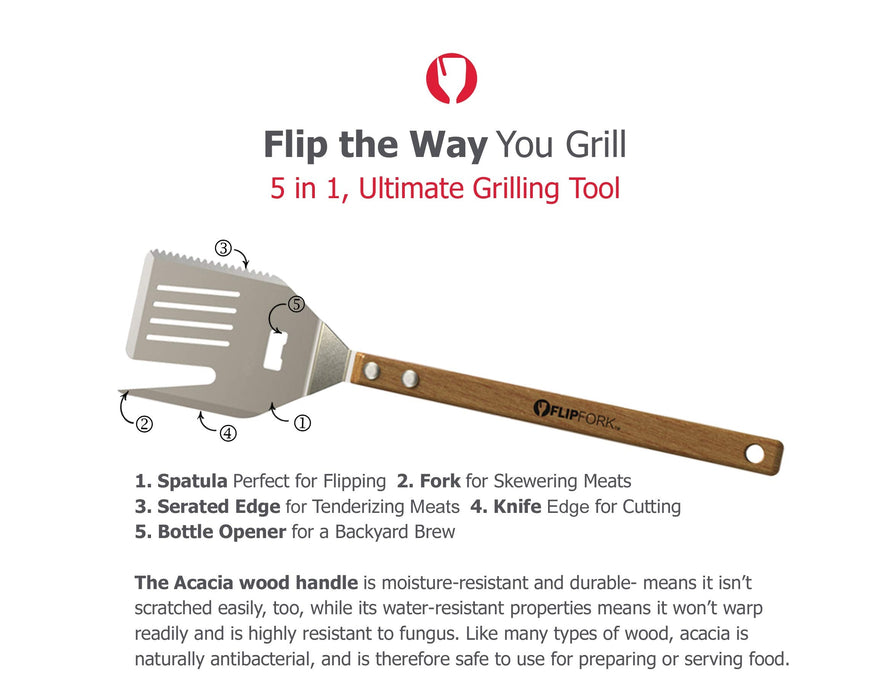 FlipFork-5 in 1 Grill Spatula Fork With Blade BBQ Tool - Grill Parts America