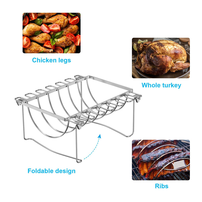 LS'BABQ 3 in 1 Chicken Leg Rack,Rib Rack for Grilling and Smoking,Foldable Smoker Accessories Rack for Oven,Indoor and Outdoor Grilling,Stainless Steel - Grill Parts America