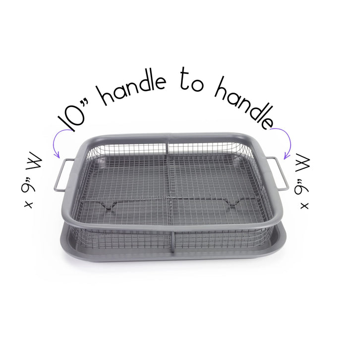 EaZy MealZ Crisping Basket & Tray Set | Air Fry Crisper Basket | Tray & Grease Catcher | Even Cooking | Non-Stick | Healthy Cooking (9" x 10" 2-Piece, Gray) - Grill Parts America