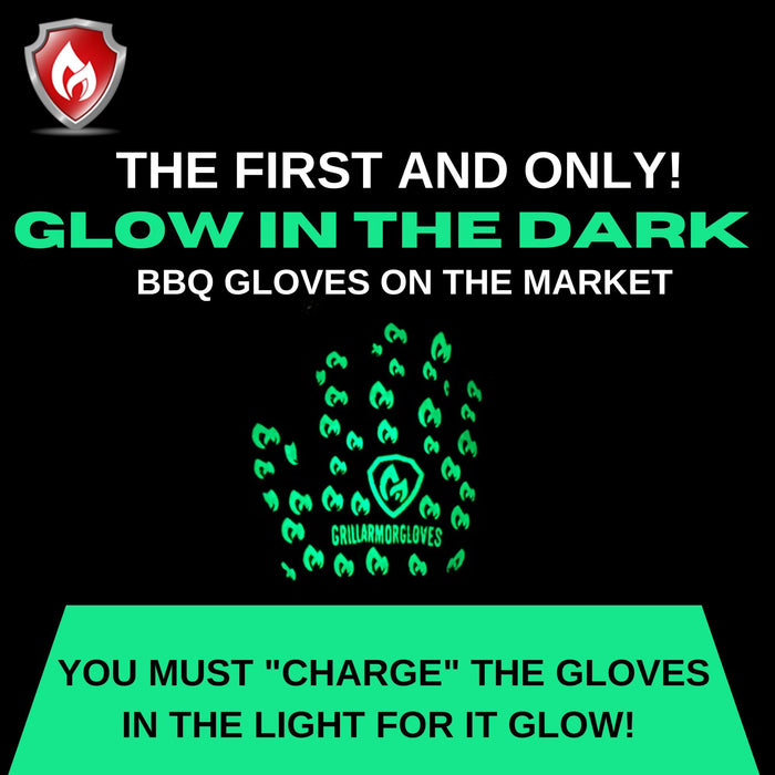 GRILL ARMOR GLOVES – Glow in The Dark BBQ Gloves 932°F Extreme Heat & Cut Resistant Oven Mitts with Fingers – Cooking, Grilling, Baking – Accessory for Smoker, Cast Iron, Fire Pit, Camping, Fireplace - Grill Parts America