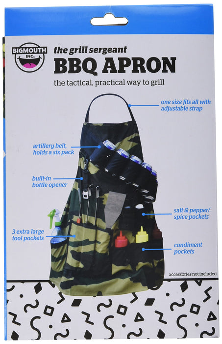 BigMouth Inc The Grill Sergeant BBQ Apron, Cotton Camouflage Gag Gift for Cookouts, Adjustable Strap, Pockets and Bottle Opener Included - Grill Parts America