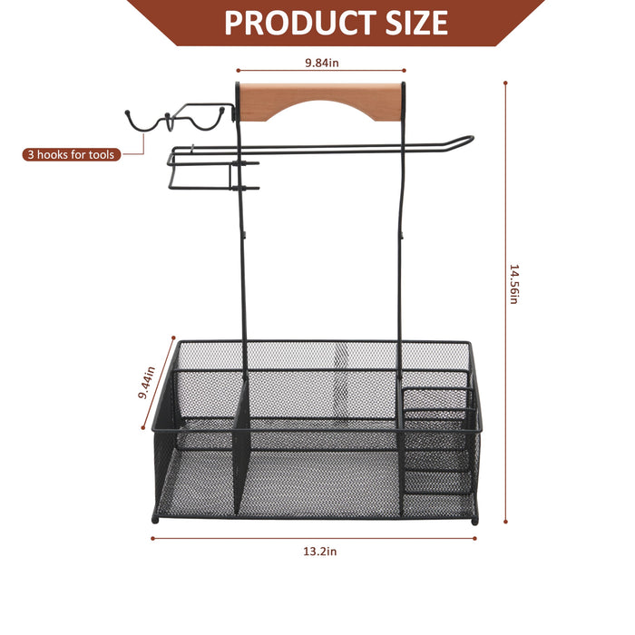 Grill Caddy with Paper Towel Holder, Oil Brush & Tongs Included, 3 Hooks, Barbecue & Grill Accessories Holder & Grilling Tool Organizer for Outside Picnic,BBQ & Grill Storage Caddy - Grill Parts America