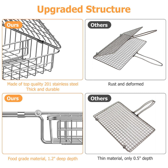 ORDORA Grill Basket, Fish Grill Basket, Rustproof Stainless Steel BBQ Grilling Basket for Meat,Steak etc, Grill Accessories,Grilling Gifts for Men Dad - Grill Parts America